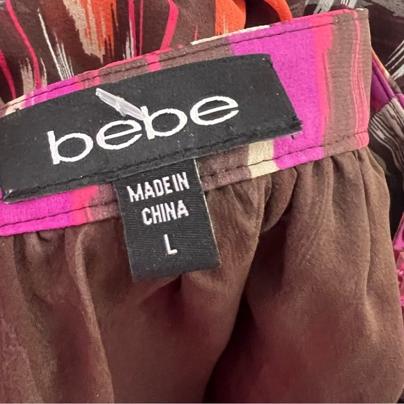 Bebe 100% silk top bling Jewel π rhinestone neckline boho ombrΓ© pattern bubble - Picture 15 of 16